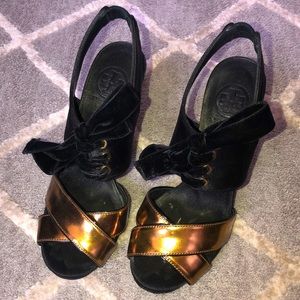 Tory Burch gold and black shoes